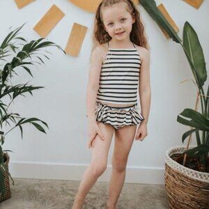 NEW Little & Lively baby's upf50+ swim top and ruffle bottoms bikini navy stripe